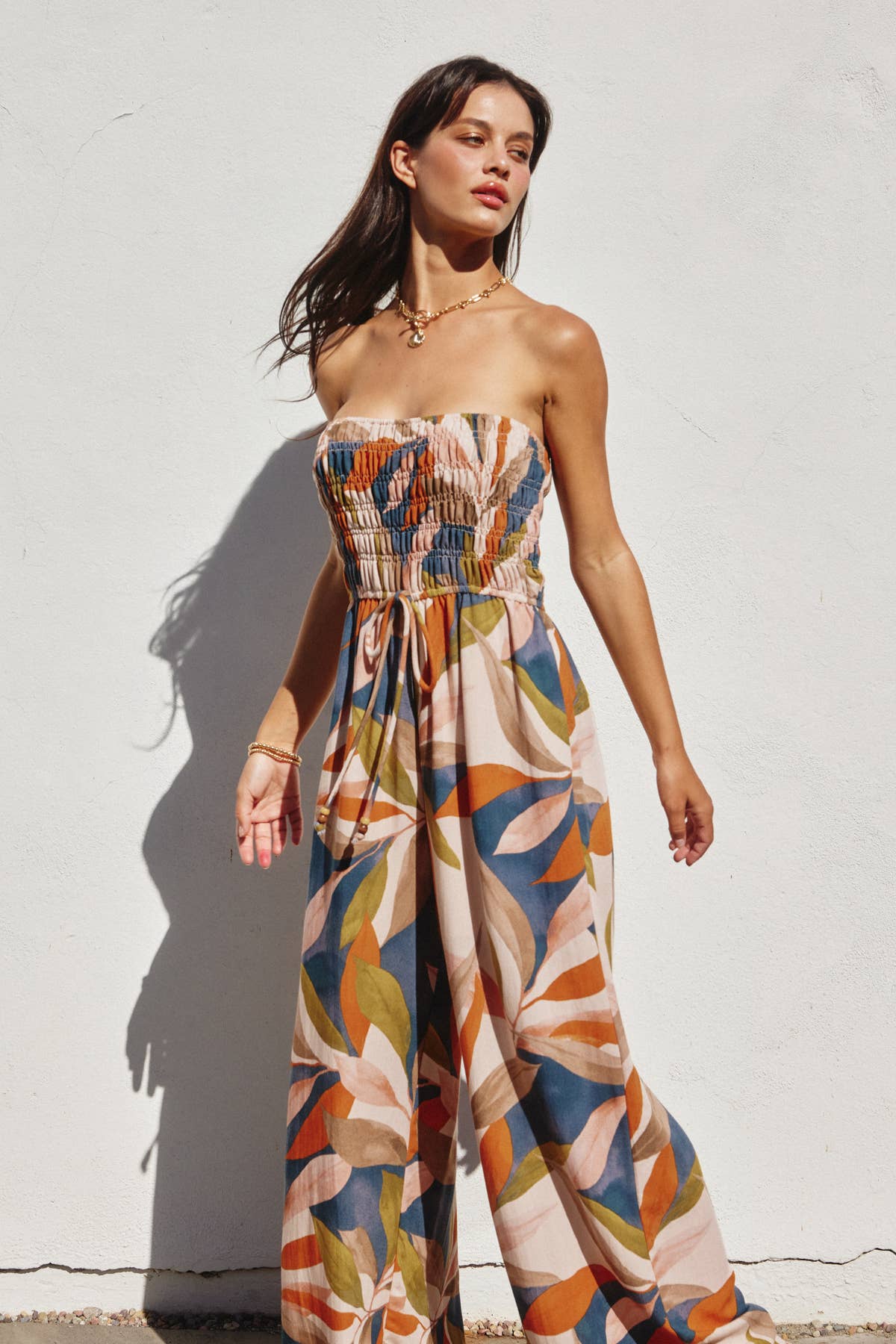 Palm & Sand Smocked Jumpsuit