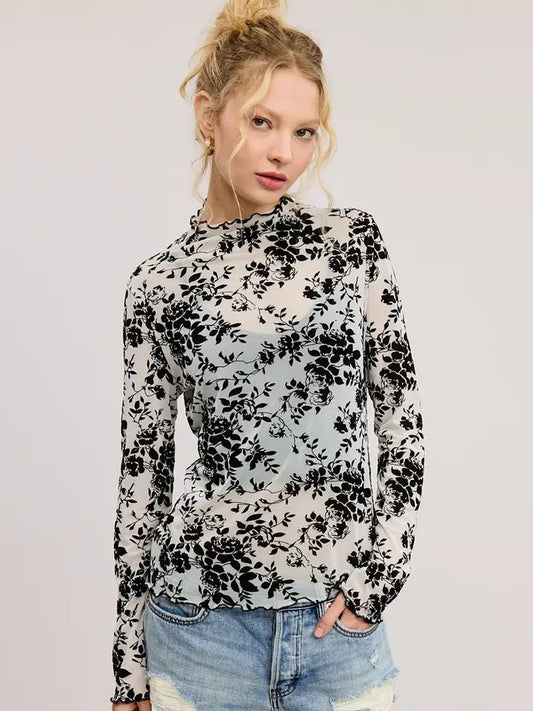 Flocked in Velvet Lace Top