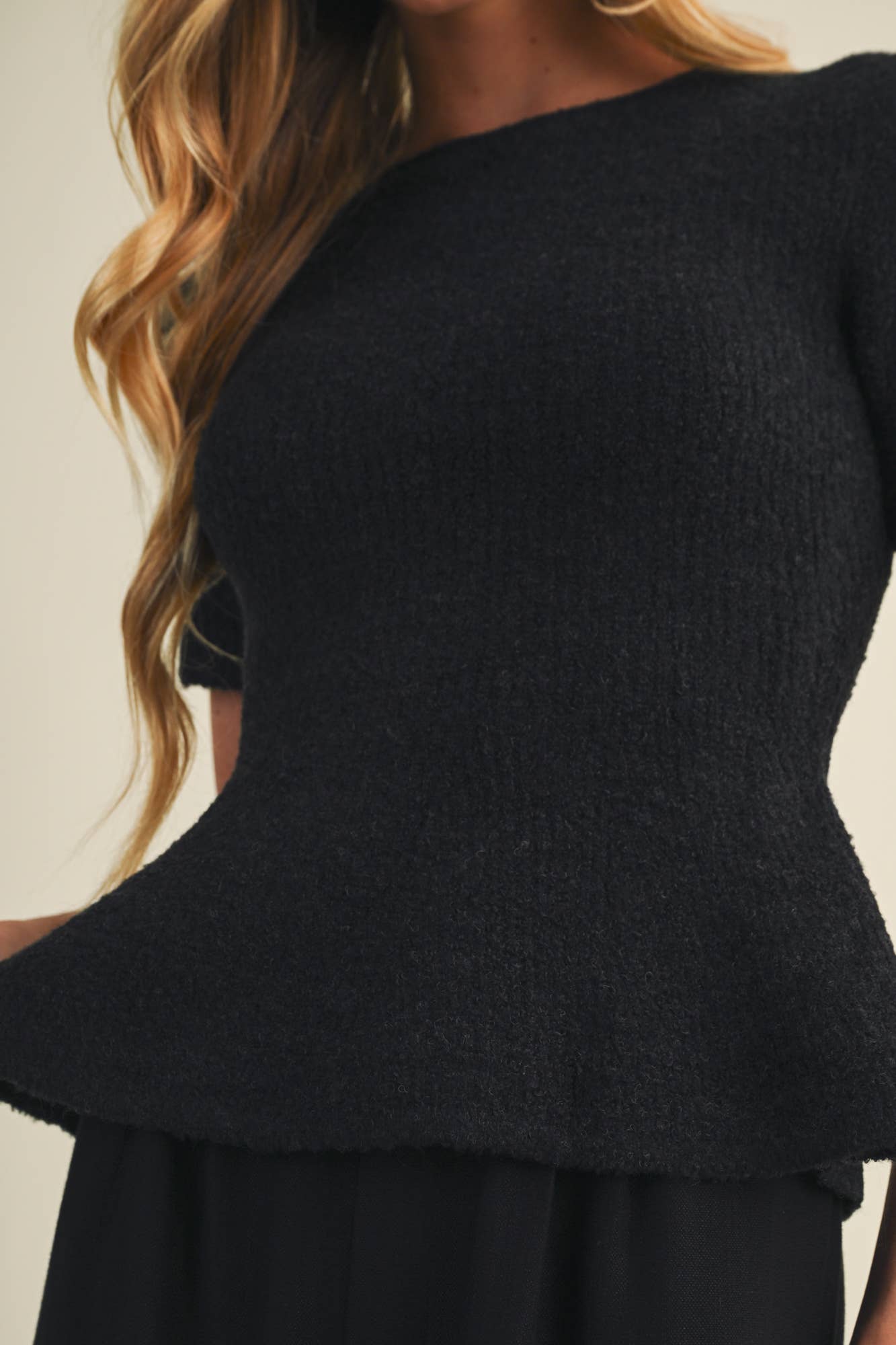 Bouclé Knit Peplum Pullover