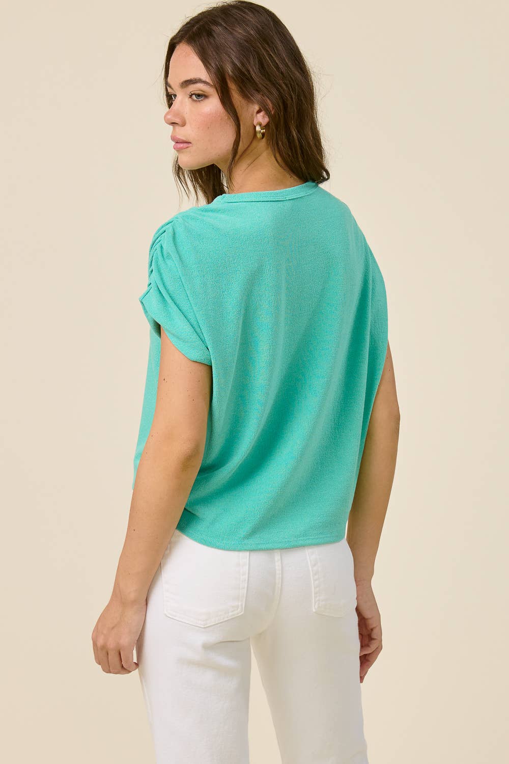 Ruched Shoulder Crepe Hacci Top